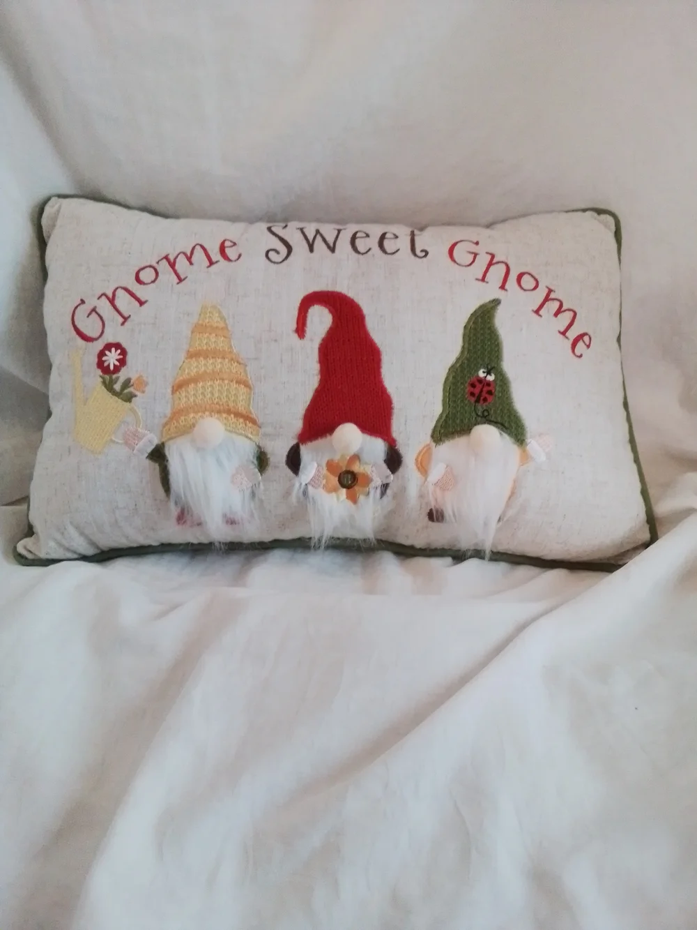 Gnome Sweet Gnome Holiday Decorative Pillow - Red, Green, Yellow